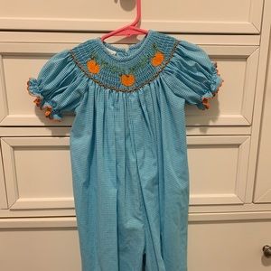 Smocked fall pumpkin girls bubble pants